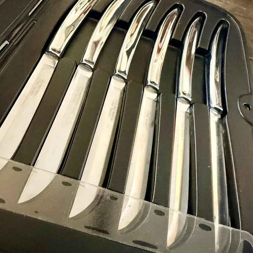 Vintage 60S MCM Carvel Hall 6 Steak Knives Stainless Steel in Original Case